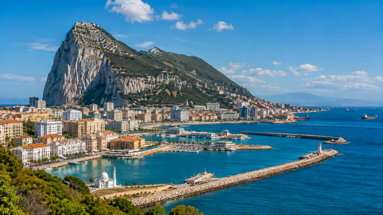 Vue sur la baie d'Algésiras vers Gibraltar
