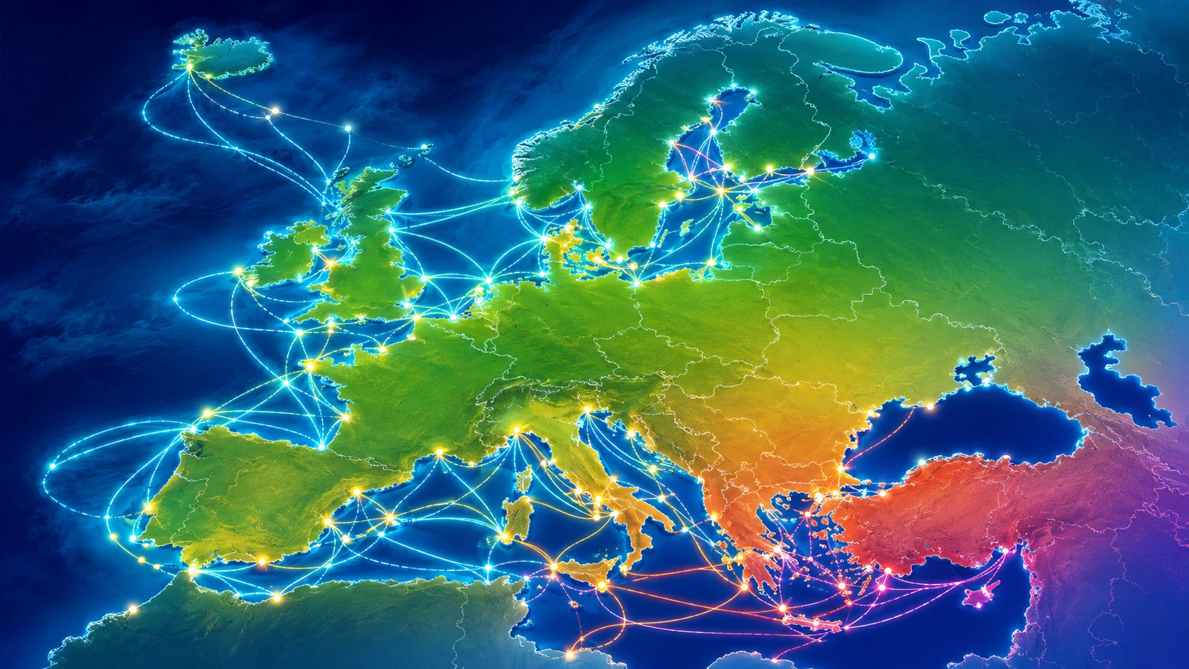 Carte illustrée en couleurs des liaisons en ferry à travers le Royaume-Uni et l'Europe