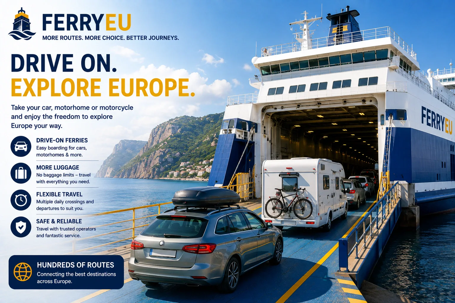 Car-ferry qui ouvre la voie à un voyage en voiture en Europe