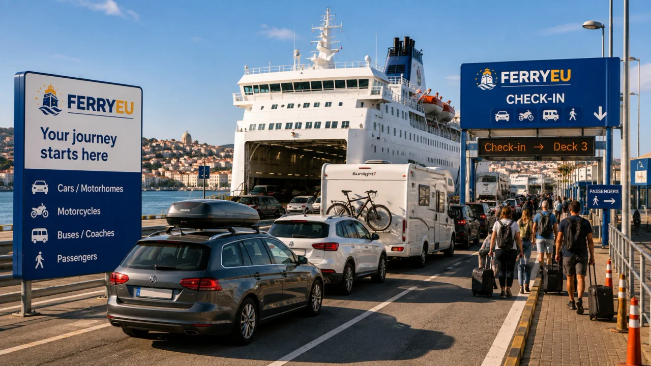 Embarquement des passagers dans un terminal de ferry