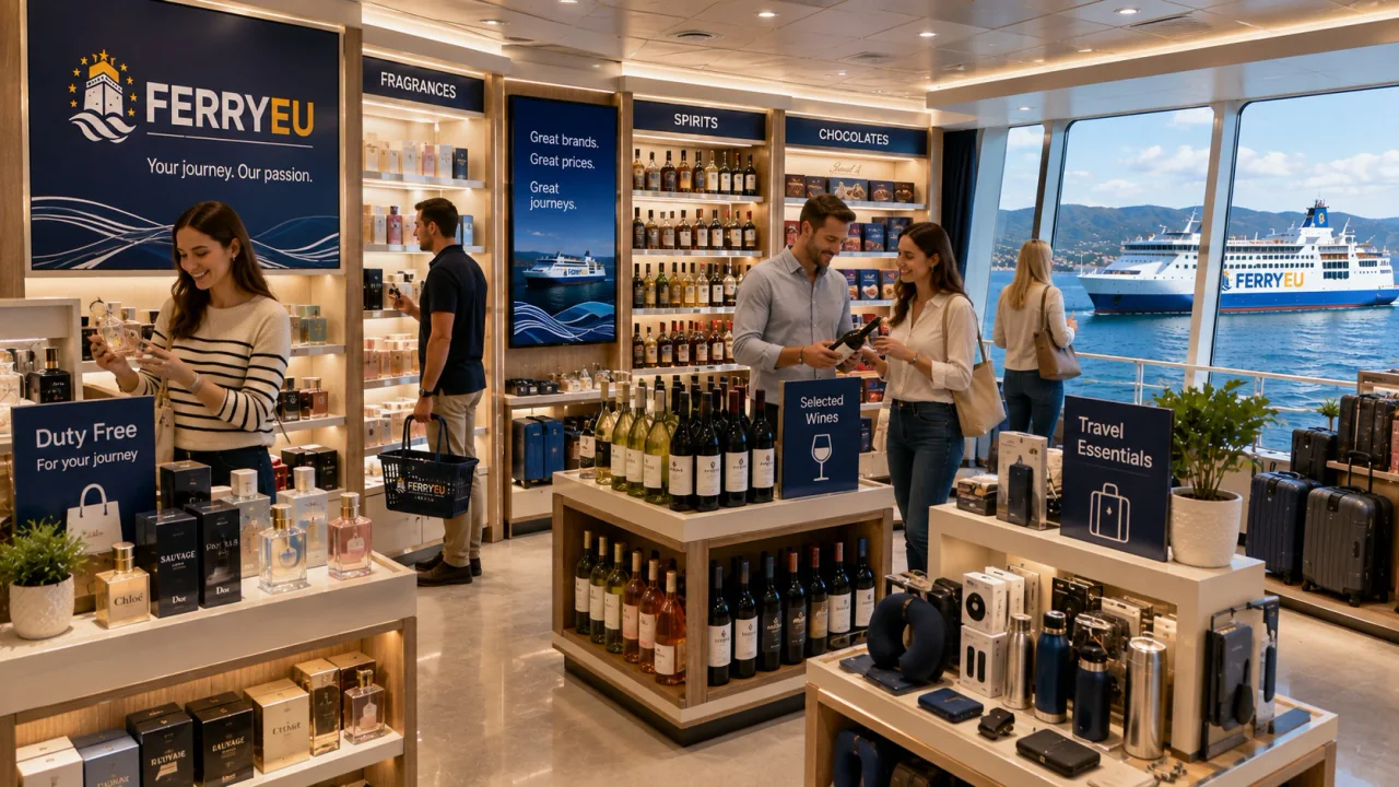 Ferry shop avec articles de voyage et collations