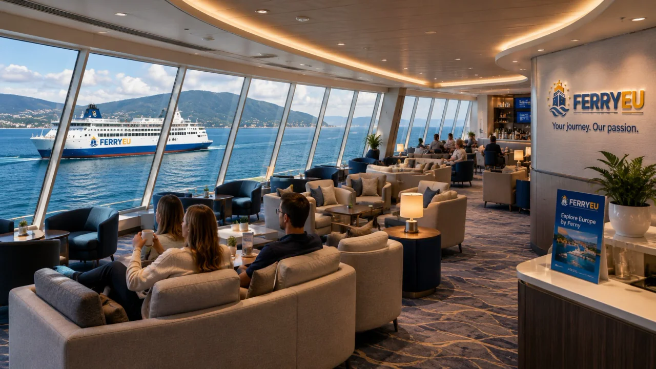 Salon passagers panoramique sur un ferry