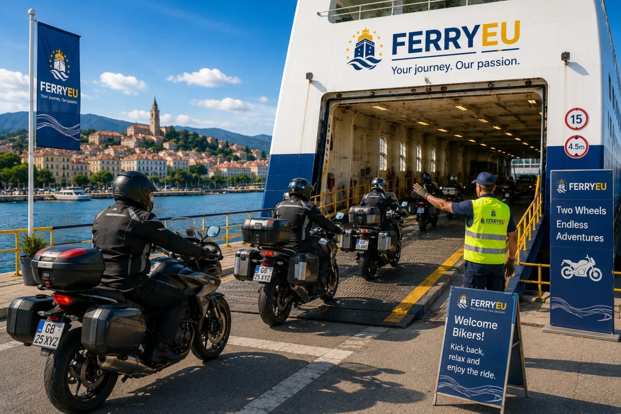 Moto se préparant à embarquer sur un ferry