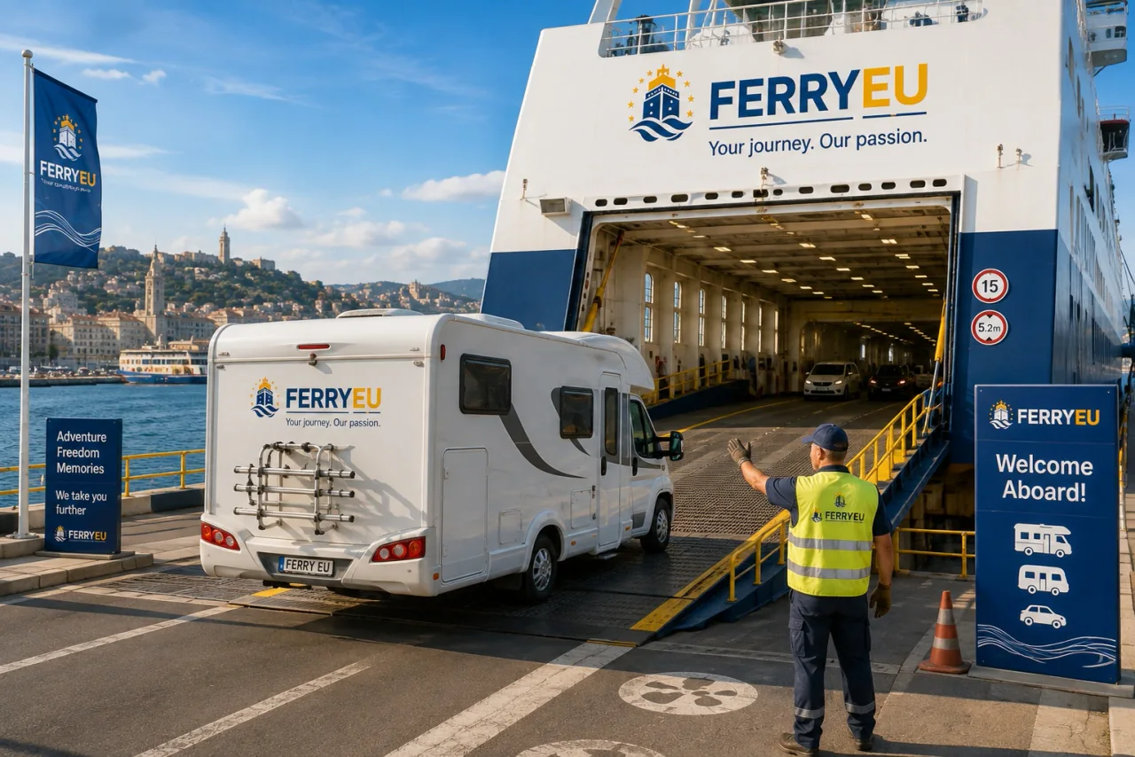 Un camping-car embarqué sur un ferry