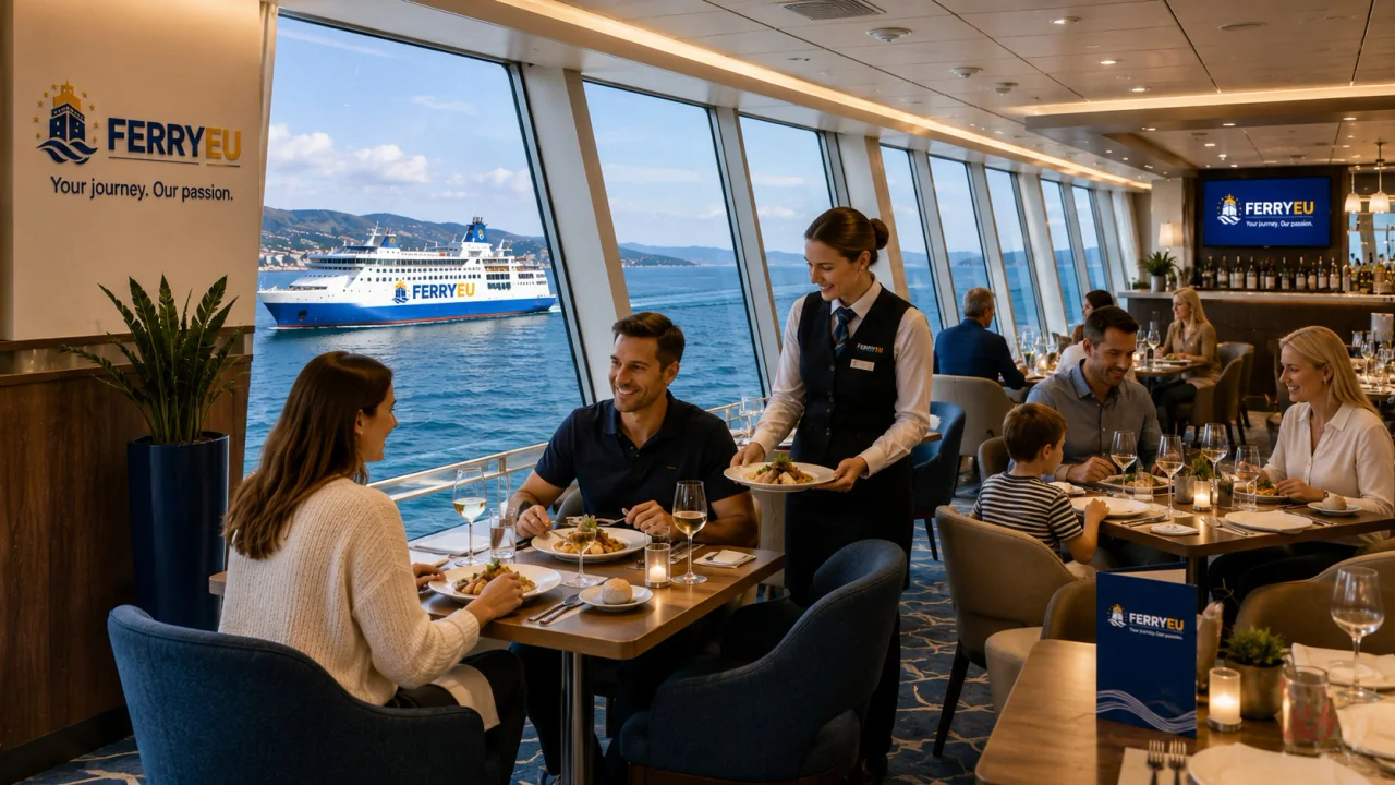 Restaurant ferry avec vue sur la mer