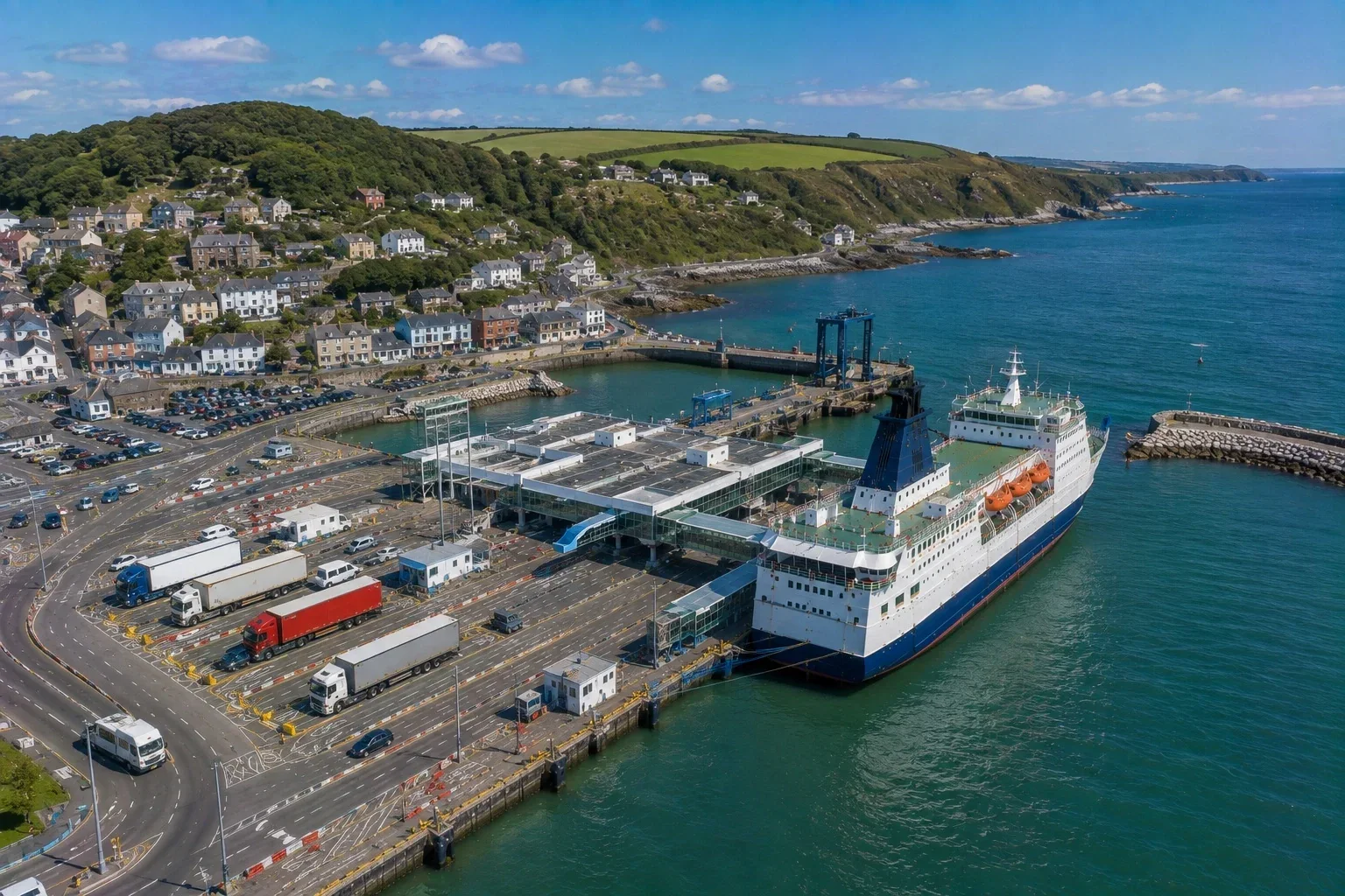 Vue aérienne du port de ferry de Fishguard à Goodwick dans le Pembrokeshire