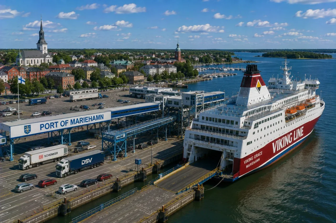 Ferry pour passagers au terminal des ferries de Mariehamn à Åland