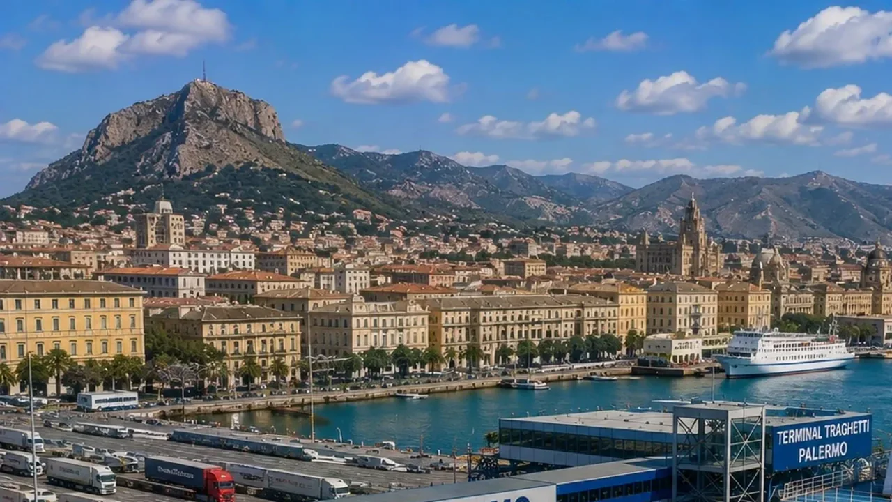 Port de ferry de Palerme et front de mer de la ville sans marquage de ligne de navigation indépendant