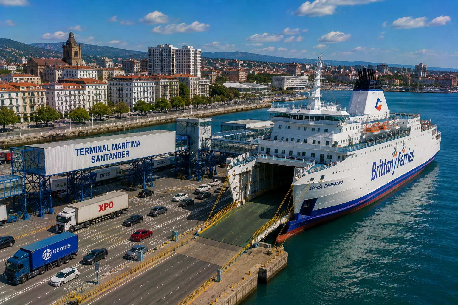 Vue aérienne du port de ferry de Santander et du front de mer de la ville dans le nord de l'Espagne