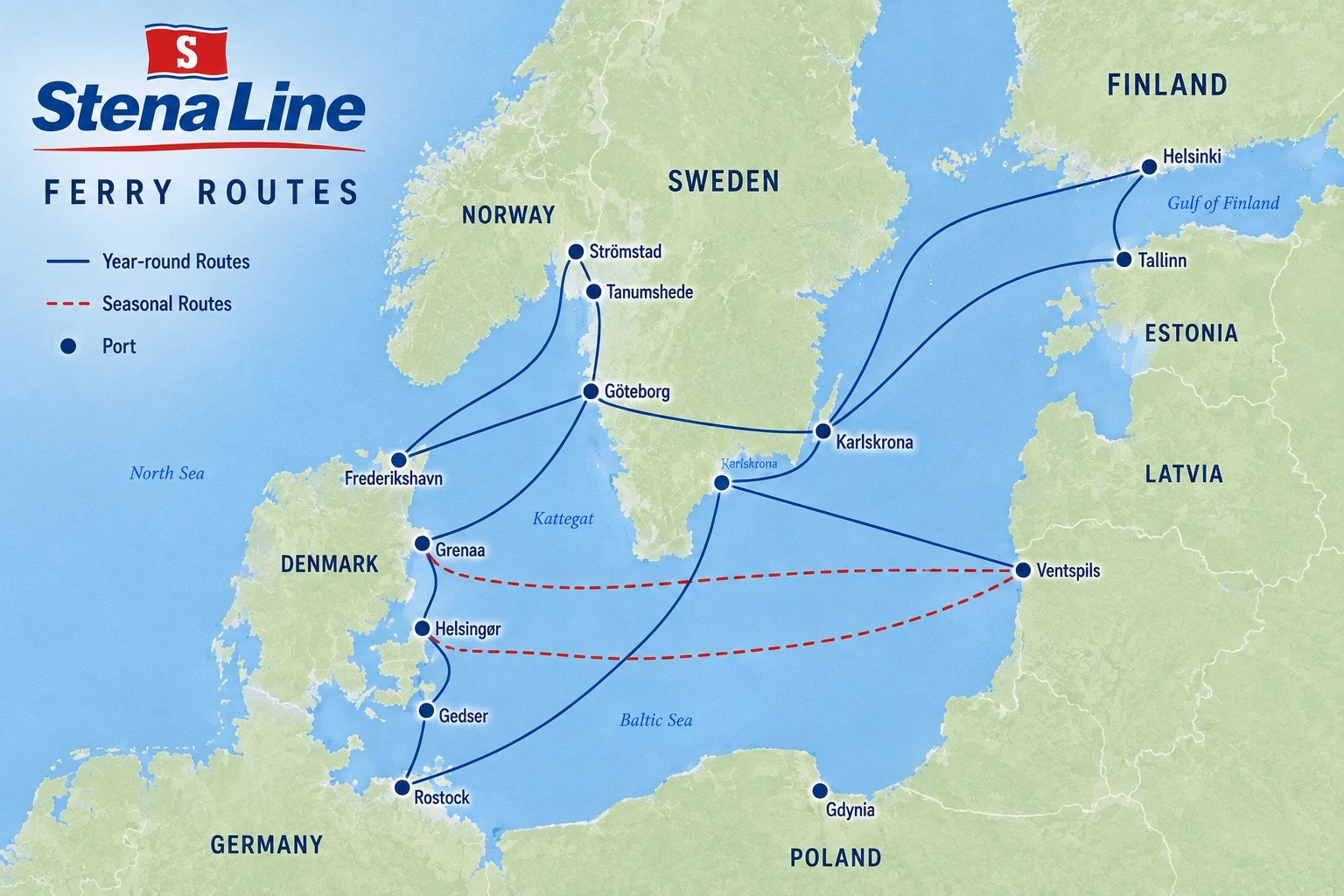 Carte routière illustrée de la Stena Line