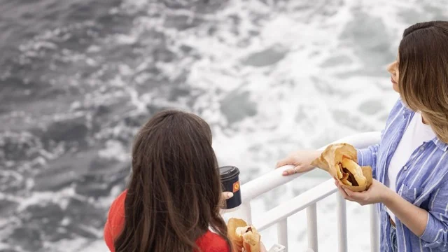 Passagers sur le pont ouvert du ferry CalMac MV Clansman