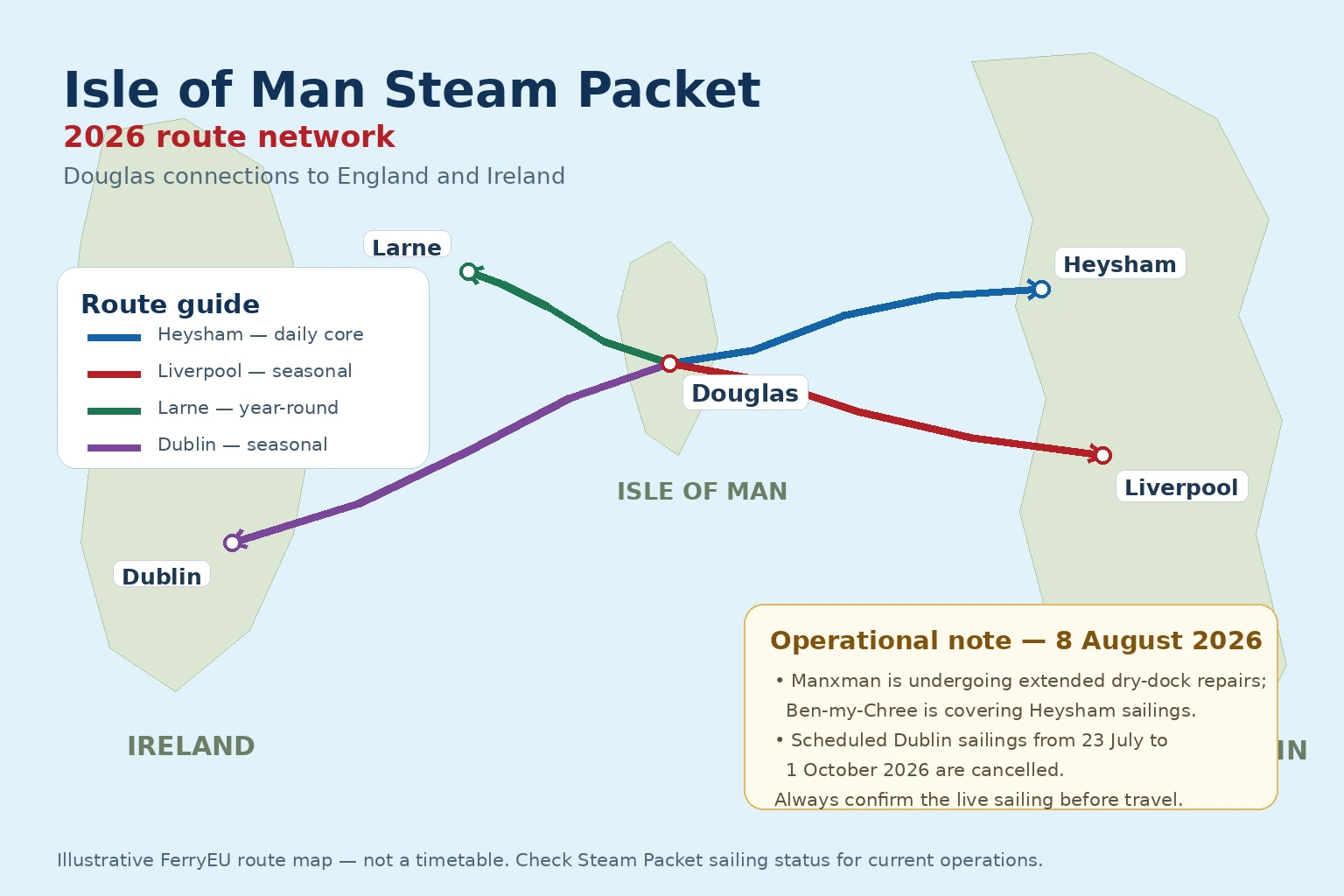 Carte d'itinéraire de la Steam Packet Company de l'île de Man