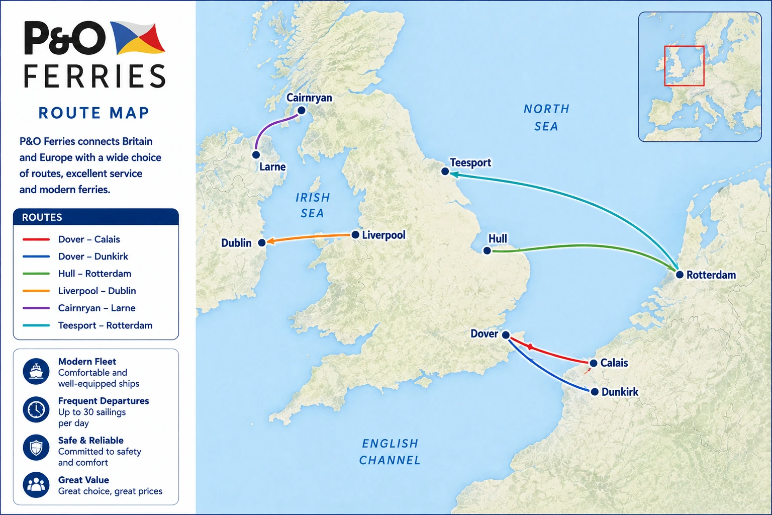 Carte routière illustrée de P&O Ferries
